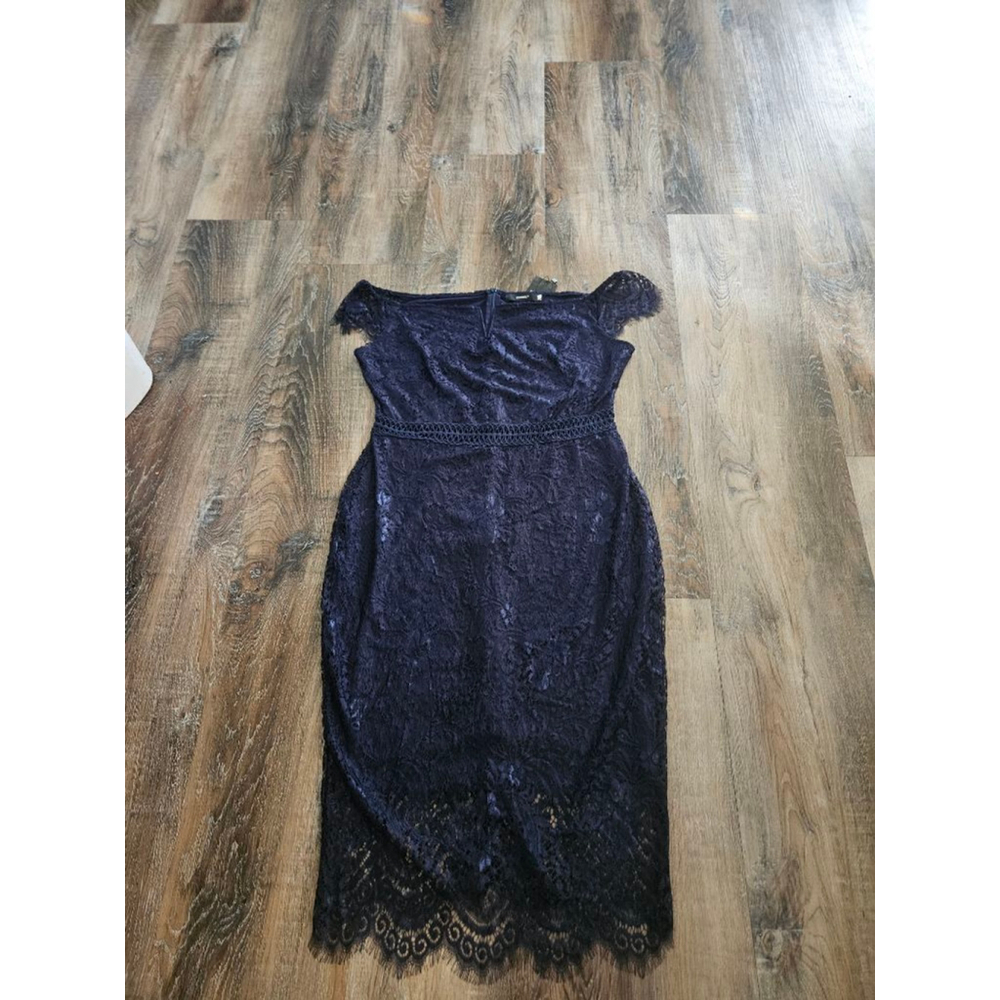 Women's ALLANDWELL Navy Lace Off-Shoulder Midi Dress XL